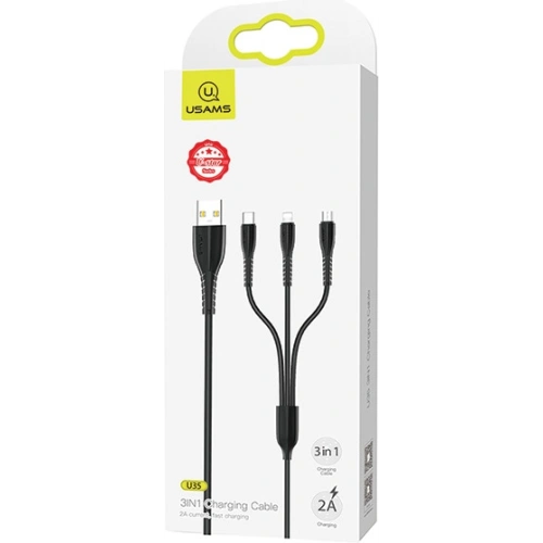 Kabel USAMS U35 3w1 1m 2A Fast Charge czarny/black (lightning/microUSB/USB-C) SJ367USB01