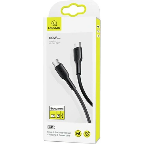 Kabel USAMS U43 USB-C na USB-C 100W PD Fast Charge 5A 1.2m czarny/black SJ459USB01