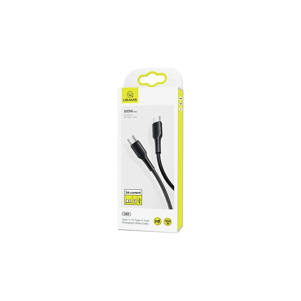 Hurtownia GSM - Kabel USAMS U43 USB-C na USB-C 100W PD Fast Charge 5A 1.2m czarny/black SJ459USB01 - USA391BLK - {ean13} - Hurt