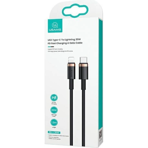 Kabel USAMS U63 USB-C na Lightning 1,2m 20W PD Fast Charge czarny/black SJ484USB01