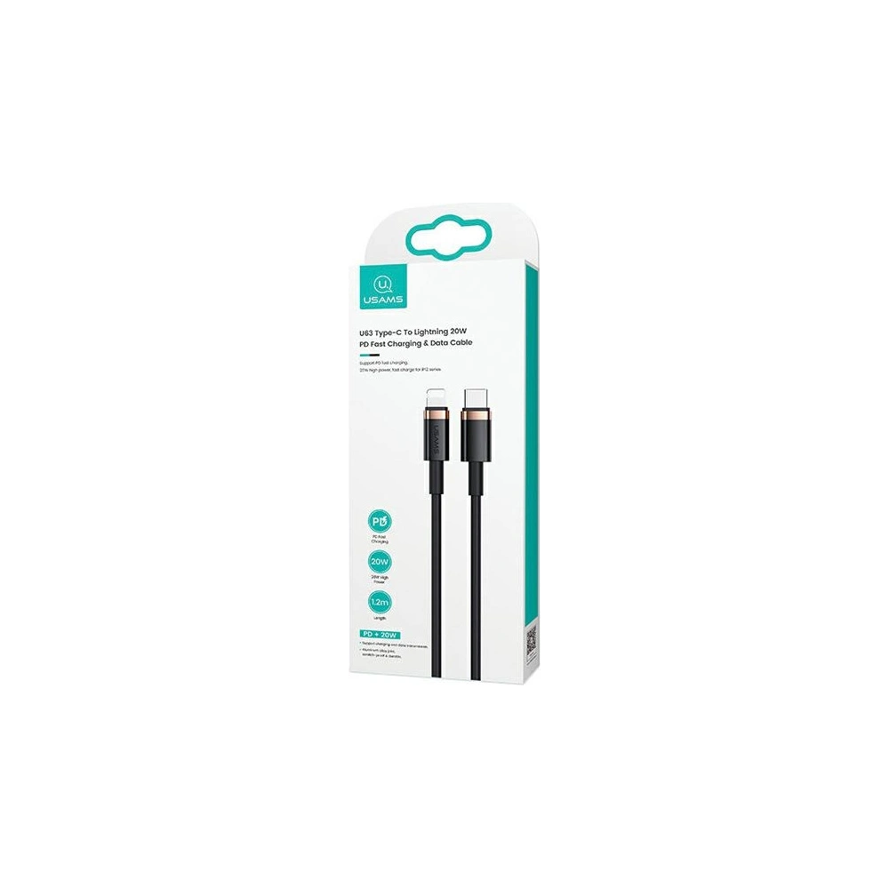 Kabel USAMS U63 USB-C na Lightning 1,2m 20W PD Fast Charge czarny/black SJ484USB01