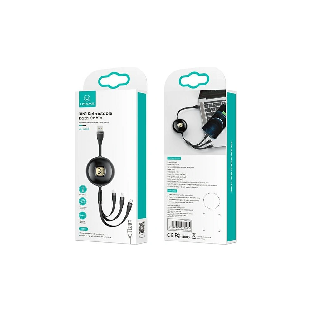 Hurtownia GSM - Kabel USAMS U69 3w1 1m niebieski/blue (lightning/microUSB/USB-C) SJ508USB02 - USA423BLU - {ean13} - Hurt