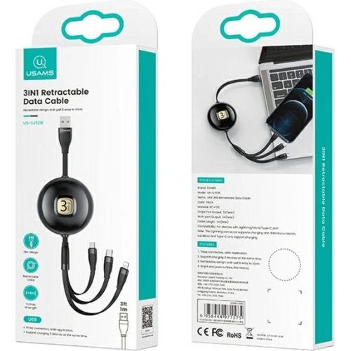 Kabel USAMS U69 3w1 1m zielony/green (lightning/microUSB/USB-C) SJ508USB03
