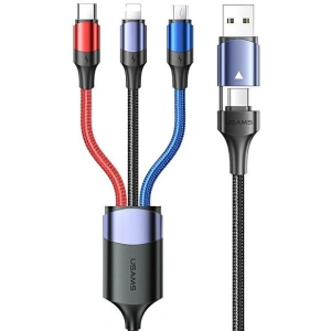 Kabel USAMS U71 3w1 1.2m 3A Fast Charge czarny/black (USB/USB-C na lightning/microUSB/USB-C) SJ549USB01