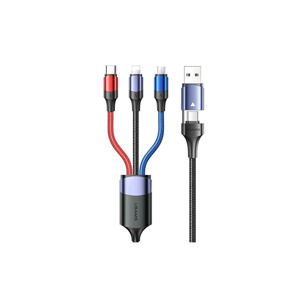 Kabel USAMS U71 3w1 1.2m 3A rychlé nabíjení černý/black (USB/USB-C na lightning/microUSB/USB-C) SJ549USB01