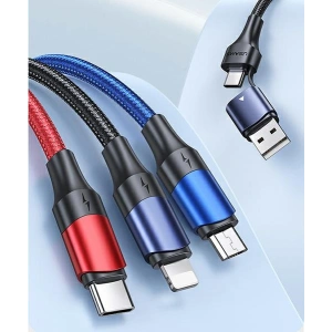 Kabel USAMS U71 3w1 1.2m 3A Fast Charge czarny/black (USB/USB-C na lightning/microUSB/USB-C) SJ549USB01
