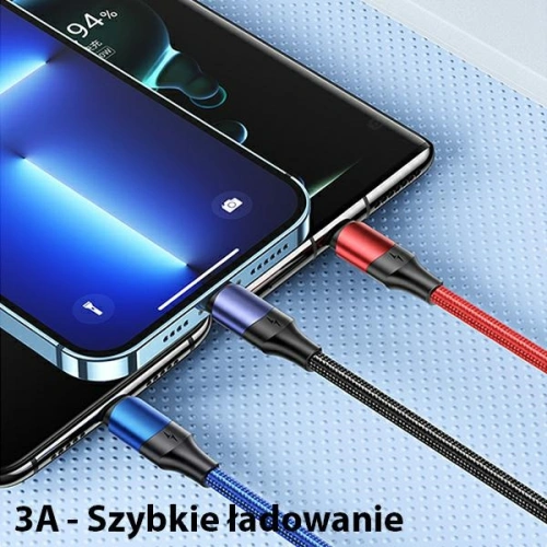 Kabel USAMS U71 3w1 1.2m 3A Fast Charge czarny/black (USB/USB-C na lightning/microUSB/USB-C) SJ549USB01