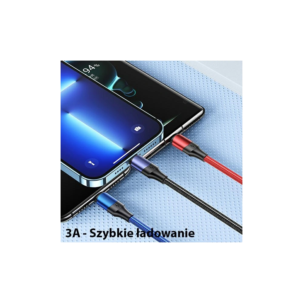 Kabel USAMS U71 3w1 1.2m 3A rychlé nabíjení černý/black (USB/USB-C na lightning/microUSB/USB-C) SJ549USB01