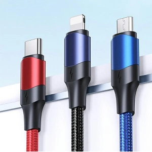 Kabel USAMS U71 3w1 1.2m 3A Fast Charge czarny/black (USB/USB-C na lightning/microUSB/USB-C) SJ549USB01