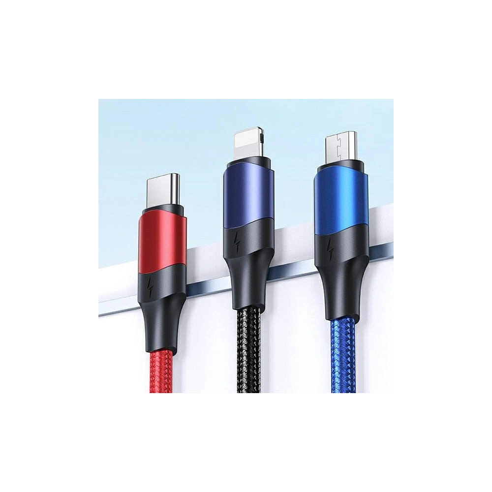 Kabel USAMS U71 3w1 1.2m 3A rychlé nabíjení černý/black (USB/USB-C na lightning/microUSB/USB-C) SJ549USB01