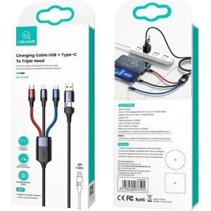Kabel USAMS U71 3w1 1.2m 3A Fast Charge czarny/black (USB/USB-C na lightning/microUSB/USB-C) SJ549USB01