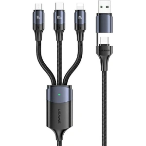 Kabel USAMS U71 3w1 1.2m 6A Fast Charge czarny/black (USB/USB-C na lightning/microUSB/USB-C) SJ511USB01
