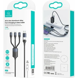 Kabel USAMS U71 3w1 1.2m 6A Fast Charge czarny/black (USB/USB-C na lightning/microUSB/USB-C) SJ511USB01