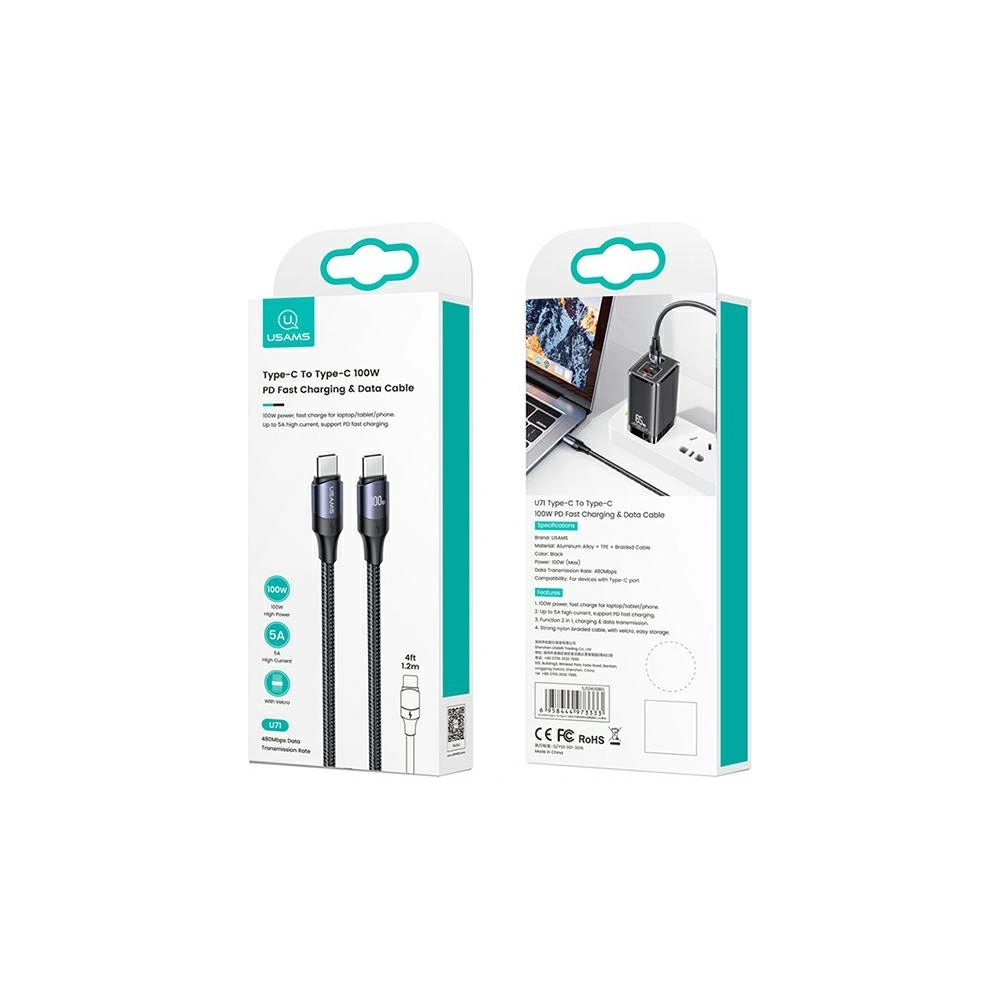 Hurtownia GSM - Kabel USAMS U71 USB-C na USB-C 3m 100W PD Fast Charge czarny/black SJ526USB01 - USA434BLK - {ean13} - Hurt