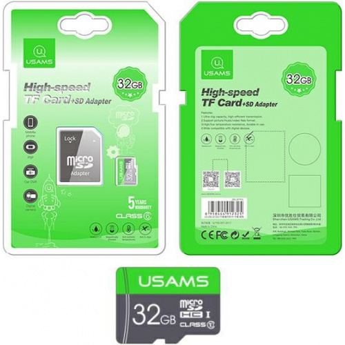 Usams Distributor - 6958444912325 - USA446 - USAMS Memory card 32GB 10C + adapter ZB118TF01 (US-ZB118) - B2B homescreen
