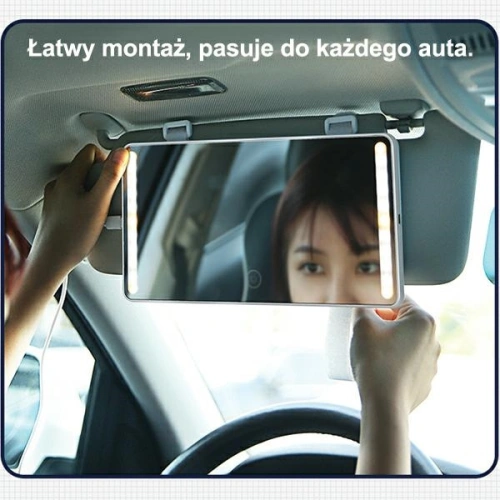 Lusterko ze światłem LED do auta USAMS czarne/black ZB175CZHZJ02 montowane na osłaonę przeciwsłoneczną