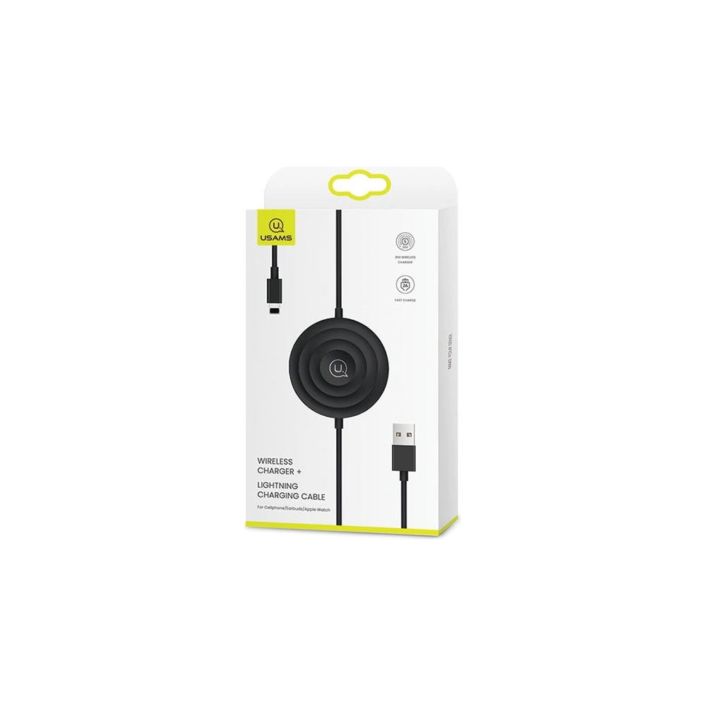 Indukční nabíječka USAMS US-CC096 10W s lightning kabelem černá/black CC96WH01