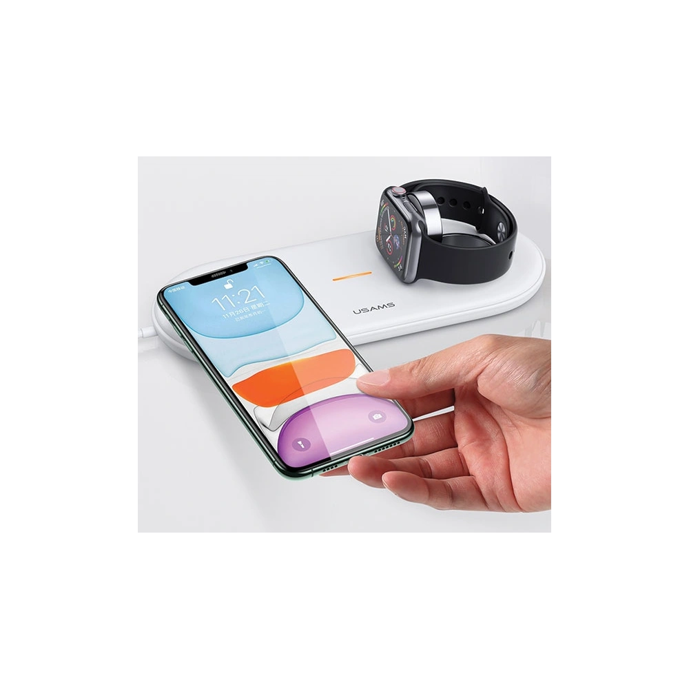 Hurtownia GSM - Indukční nabíječka USAMS US-CD119 10W 2w1 Apple Watch/Smartphone bílá/white CD119WH01 - USA470WHT - {ean13} - Hurt