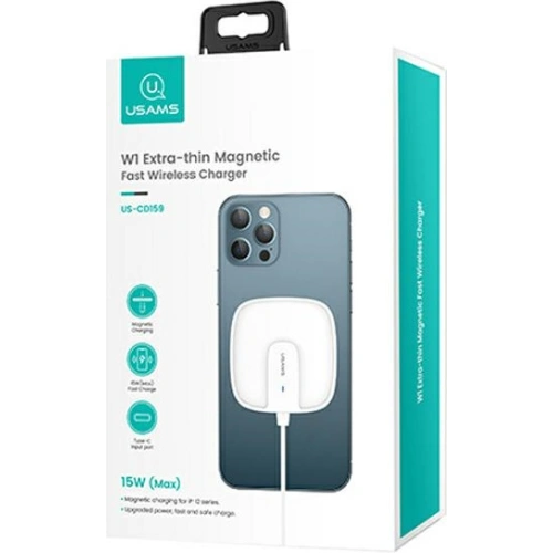 Ładowarka indukcyjna USAMS US-CD159 magnetic W1 15W Extra-thin Apple iPhone 12 series biały/white CD159DZ02