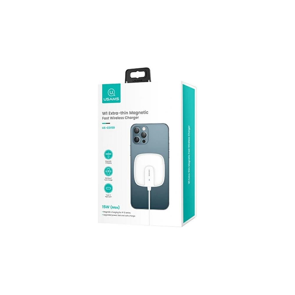 Hurtownia GSM - Indukční nabíječka USAMS US-CD159 magnetic W1 15W Extra-tenká Apple iPhone 12 série bílá/white CD159DZ02 - USA478WHT - {ean13} - Hurt