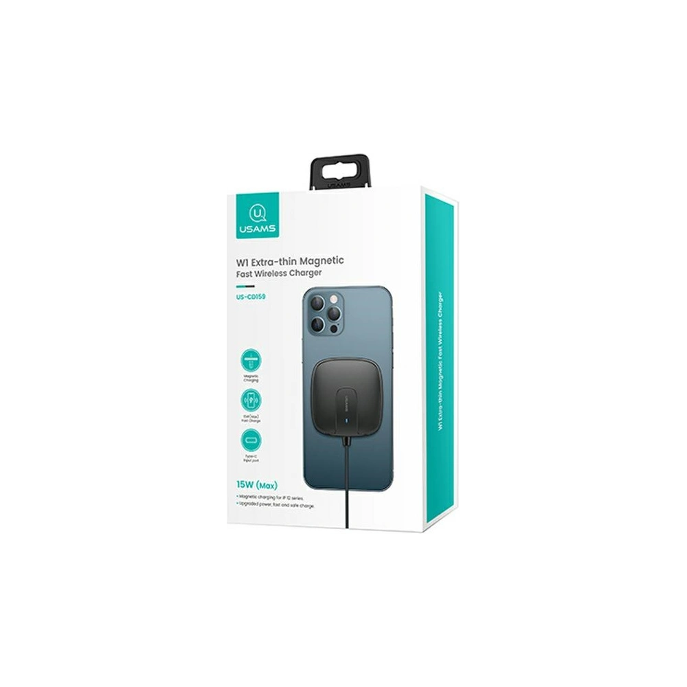 Hurtownia GSM - Indukční nabíječka USAMS US-CD159 magnetic W1 15W Extra-tenká Apple iPhone 12 série černá/black CD159DZ01 - USA479BLK - {ean13} - Hurt