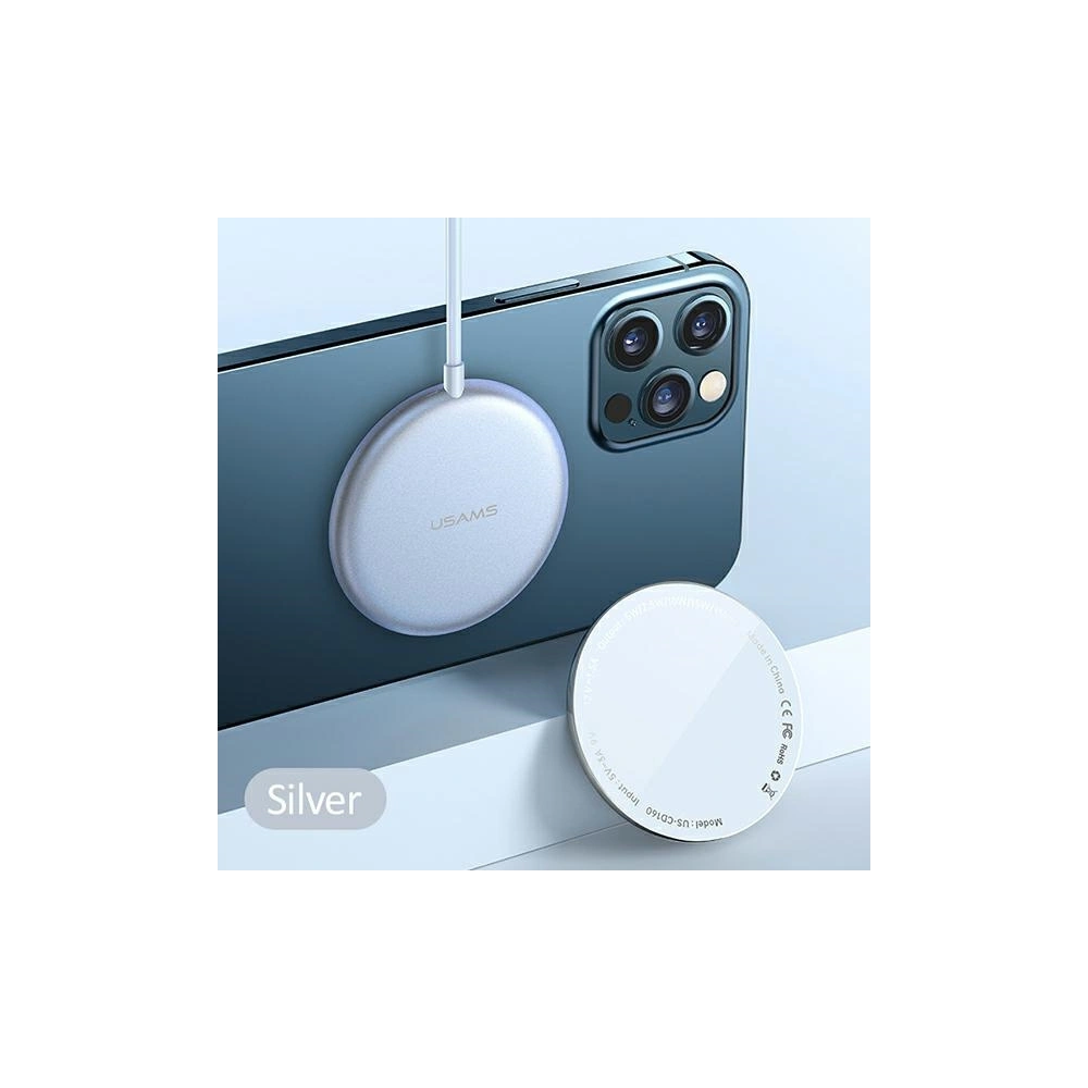 Hurtownia GSM - Indukční nabíječka USAMS US-CD160 magnetic W2 15W hliníková Apple iPhone 12 series stříbrná/silver CD160DZ01 - USA480SLV - {ean13} - Hurt