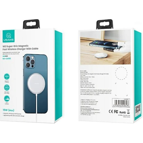 Ładowarka indukcyjna USAMS US-CD160 magnetic W2 15W aluminiowa Apple iPhone 12 series srebrny/silver CD160DZ01