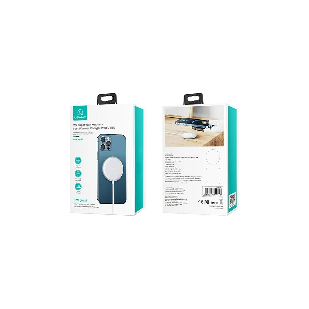 Hurtownia GSM - Indukční nabíječka USAMS US-CD160 magnetic W2 15W hliníková Apple iPhone 12 series stříbrná/silver CD160DZ01 - USA480SLV - {ean13} - Hurt