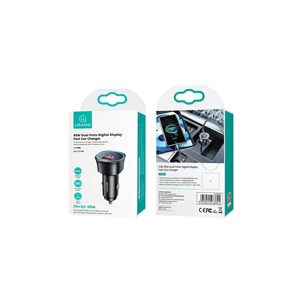 Hurtownia GSM - Ładowarka samochodowa USAMS C26 1xUSB+1xUSB-C 95W Fast Charge czarny/black CC146TC01 - USA485BLK - {ean13} - Hurt