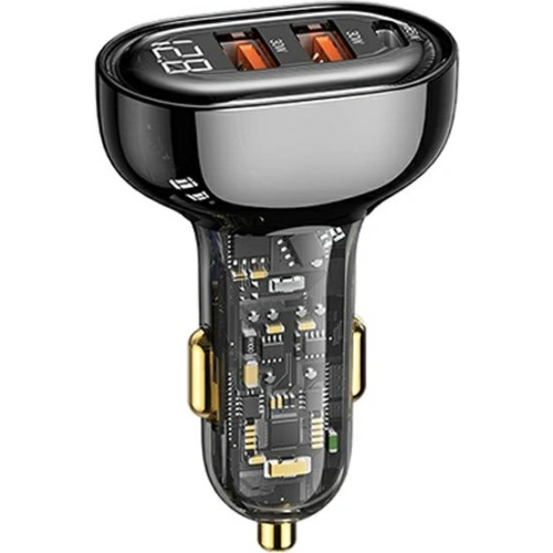Ładowarka samochodowa USAMS 1xUSB-C 2xUSB-A 125W Fast Charge transparent black CC158CC01