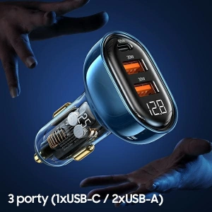 Hurtownia GSM - Ładowarka samochodowa USAMS 1xUSB-C 2xUSB-A 125W Fast Charge transparent black CC158CC01 - USA486BLK - {ean13} - Hurt