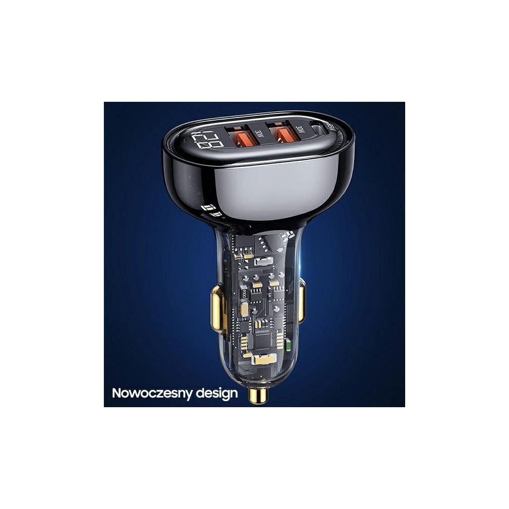 Hurtownia GSM - Automobilová nabíječka USAMS 1xUSB-C 2xUSB-A 125W rychlé nabíjení transparentní černá CC158CC01 - USA486BLK - {ean13} - Hurt
