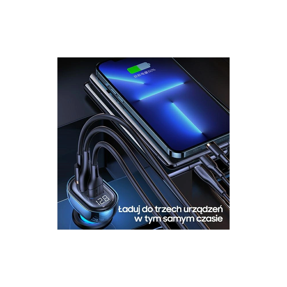 Hurtownia GSM - Automobilová nabíječka USAMS 1xUSB-C 2xUSB-A 125W rychlé nabíjení transparentní černá CC158CC01 - USA486BLK - {ean13} - Hurt