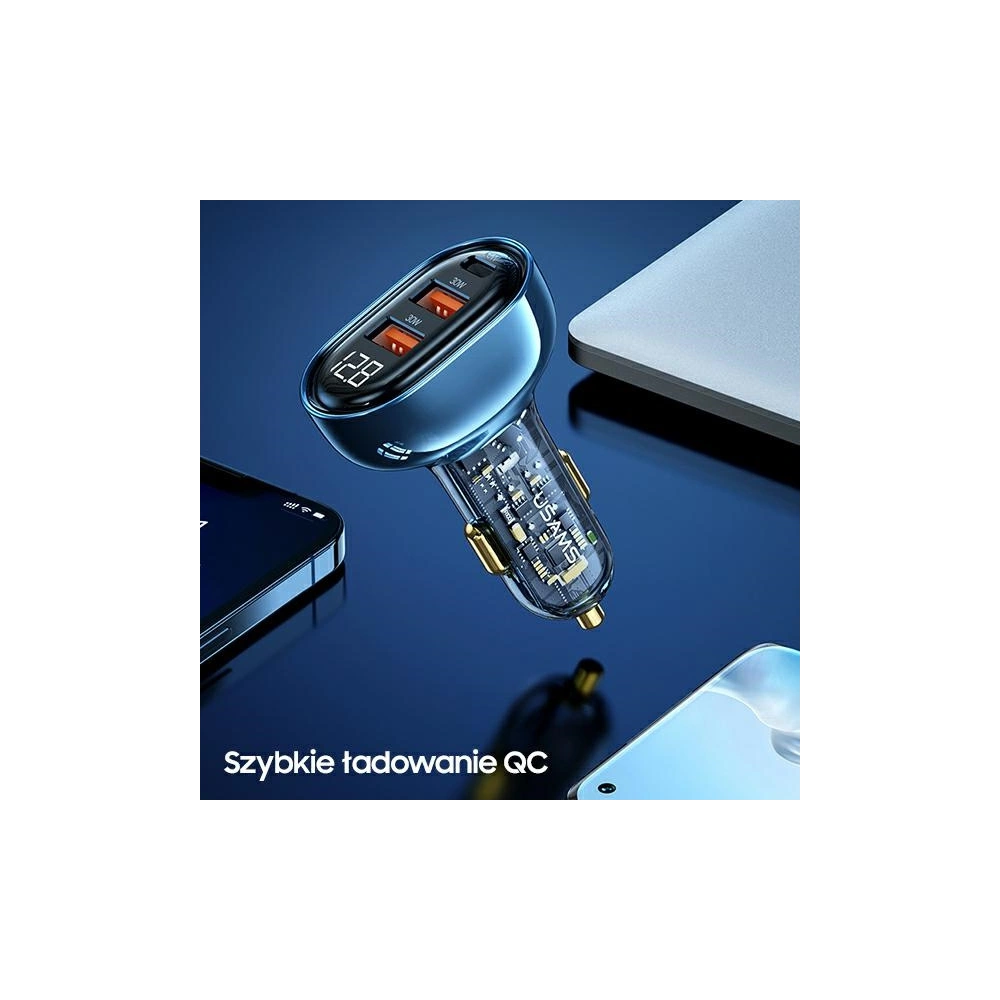 Hurtownia GSM - Automobilová nabíječka USAMS 1xUSB-C 2xUSB-A 125W rychlé nabíjení transparentní černá CC158CC01 - USA486BLK - {ean13} - Hurt