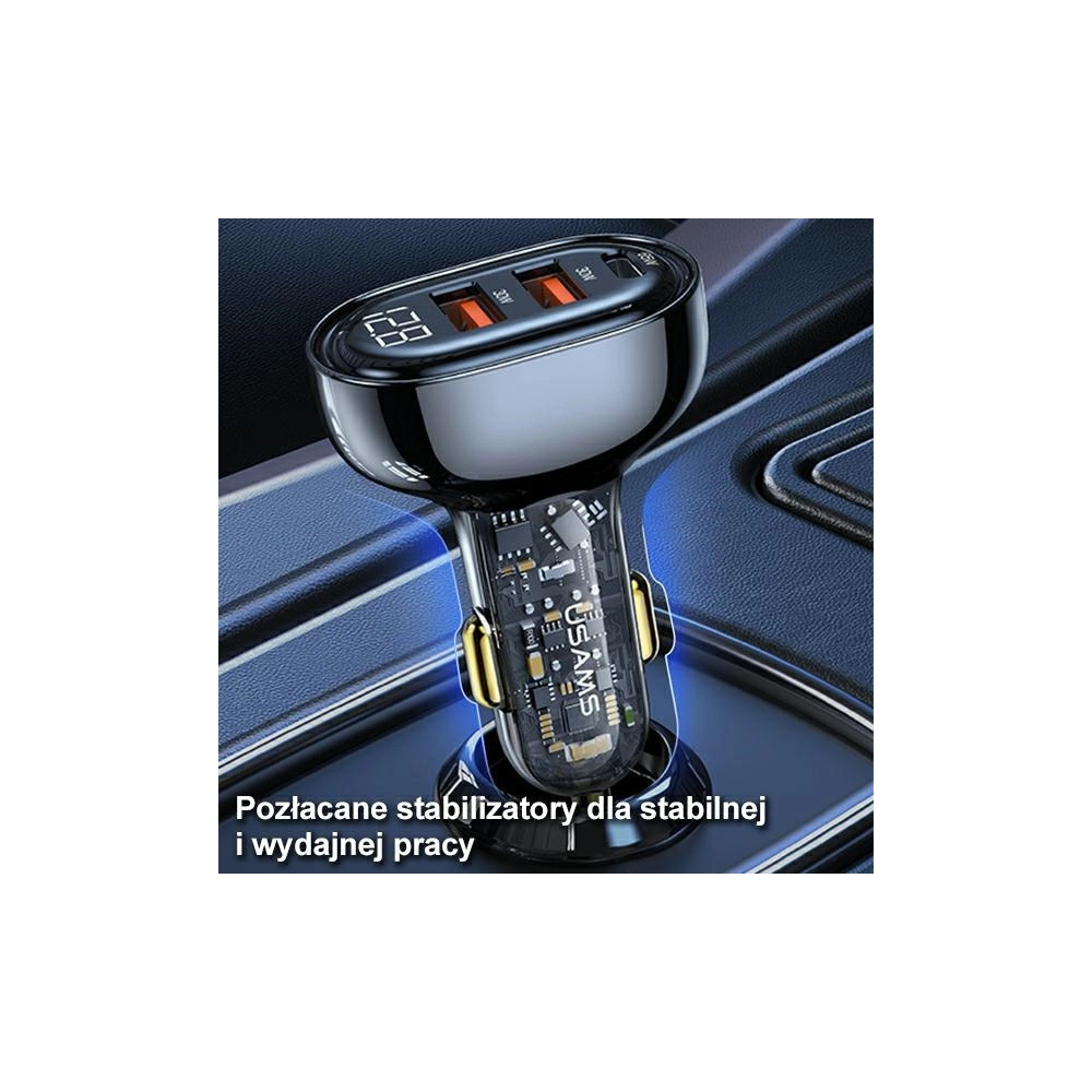 Hurtownia GSM - Automobilová nabíječka USAMS 1xUSB-C 2xUSB-A 125W rychlé nabíjení transparentní černá CC158CC01 - USA486BLK - {ean13} - Hurt
