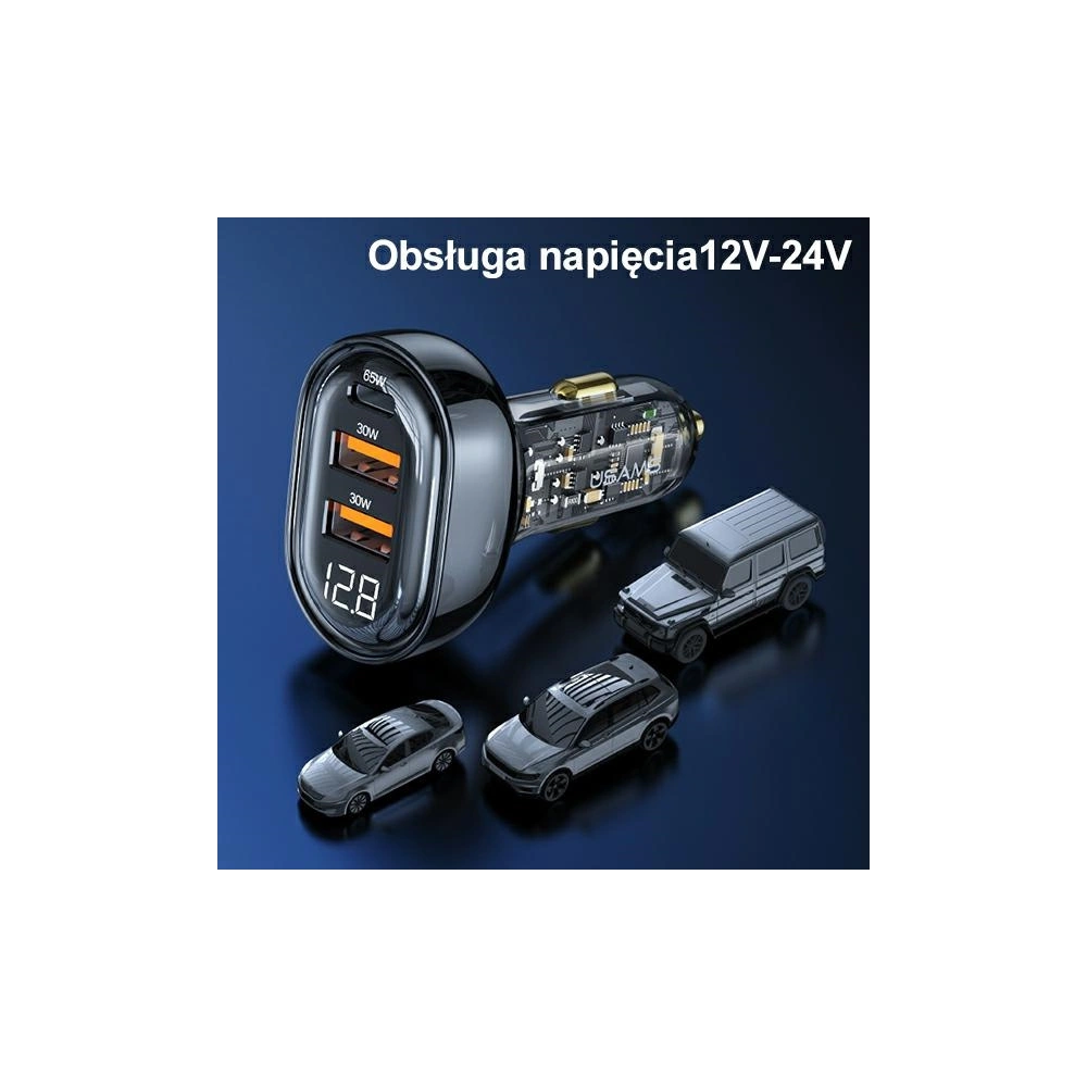 Hurtownia GSM - Automobilová nabíječka USAMS 1xUSB-C 2xUSB-A 125W rychlé nabíjení transparentní černá CC158CC01 - USA486BLK - {ean13} - Hurt