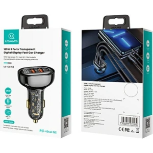 Hurtownia GSM - Automobilová nabíječka USAMS 1xUSB-C 2xUSB-A 125W rychlé nabíjení transparentní černá CC158CC01 - USA486BLK - {ean13} - Hurt