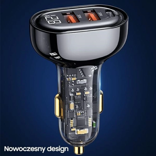 Ładowarka samochodowa USAMS 1xUSB-C 2xUSB-A 125W Fast Charge transparent blue CC158CC02