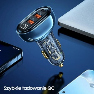 Hurtownia GSM - Ładowarka samochodowa USAMS 1xUSB-C 2xUSB-A 125W Fast Charge transparent blue CC158CC02 - USA487BLU - {ean13} - Hurt
