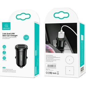 Hurtownia GSM - Ładowarka samochodowa USAMS Mini 2xUSB 2,4A czarny/black CC114TC01 - USA490BLK - {ean13} - Hurt