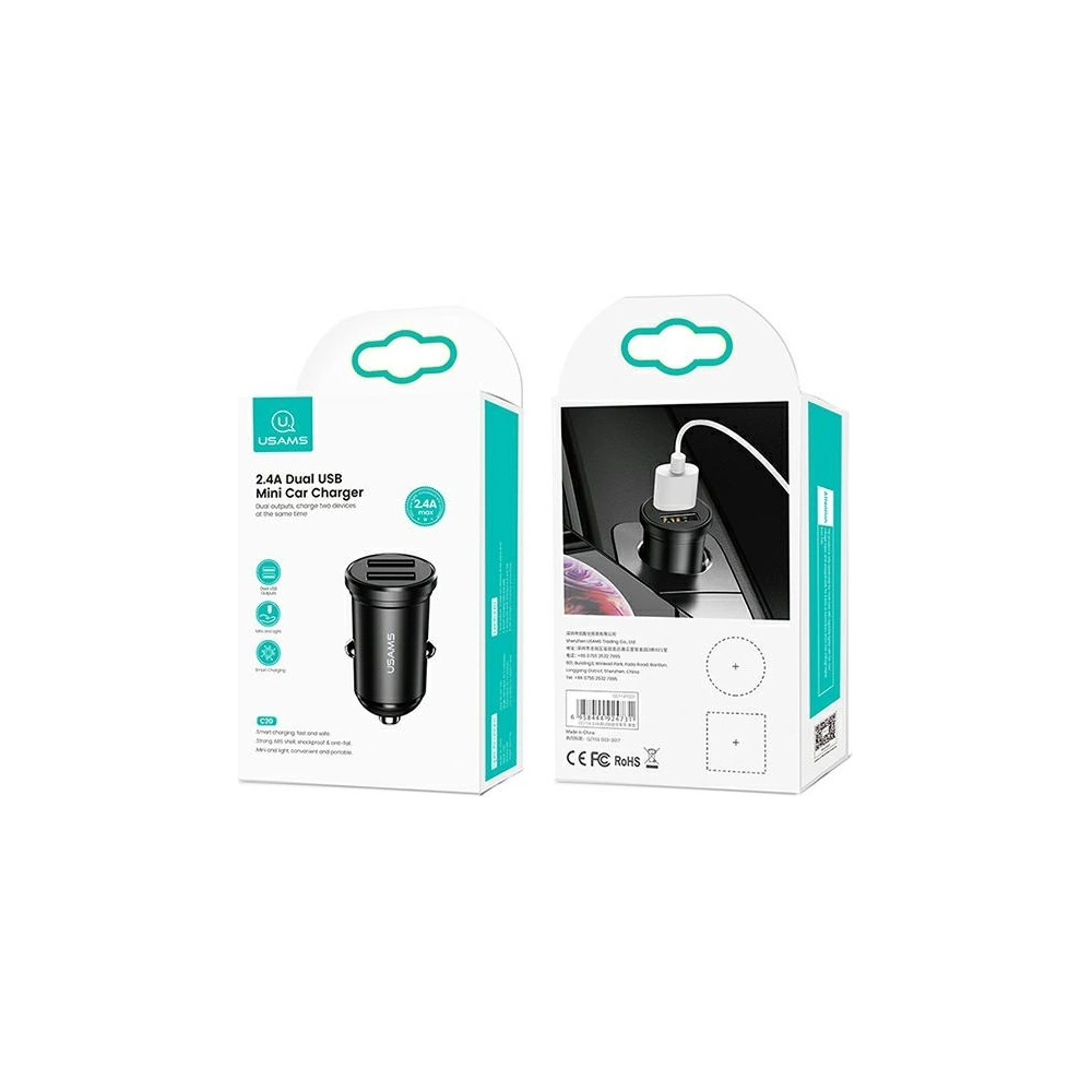 Hurtownia GSM - Auto nabíječka USAMS Mini 2xUSB 2,4A černá/black CC114TC01 - USA490BLK - {ean13} - Hurt