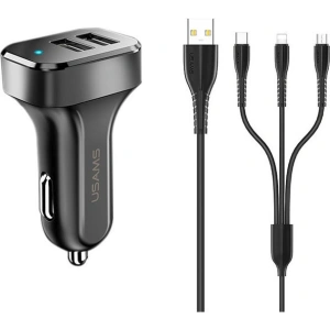 Hurtownia GSM - Ładowarka samochodowa USAMS C13 2xUSB 2,1A 3w1 (microUSB/USB-C/lightning) czarny/black NTU35YTSC13TZ - USA494BLK - {ean13} - Hurt