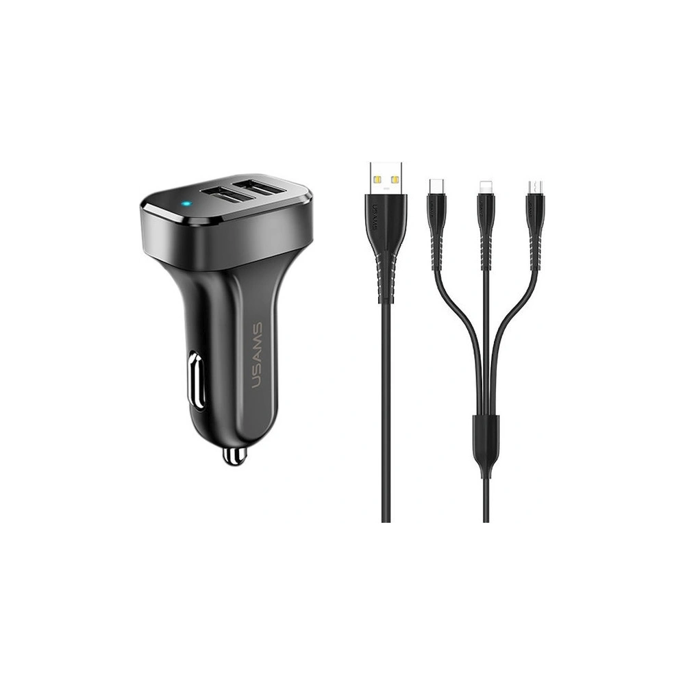 Hurtownia GSM - Autonabíječka USAMS C13 2xUSB 2,1A 3w1 (microUSB/USB-C/lightning) černá/black NTU35YTSC13TZ - USA494BLK - {ean13} - Hurt