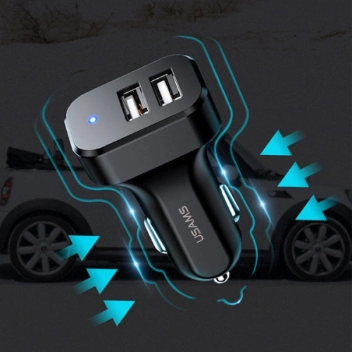 Ładowarka samochodowa USAMS C13 2xUSB 2,1A 3w1 (microUSB/USB-C/lightning) czarny/black NTU35YTSC13TZ