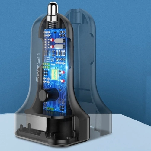 Ładowarka samochodowa USAMS C13 2xUSB 2,1A 3w1 (microUSB/USB-C/lightning) czarny/black NTU35YTSC13TZ