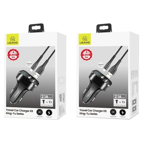 Ładowarka samochodowa USAMS C13 2xUSB 2,1A lightning czarny/black NTU35LC13TZ