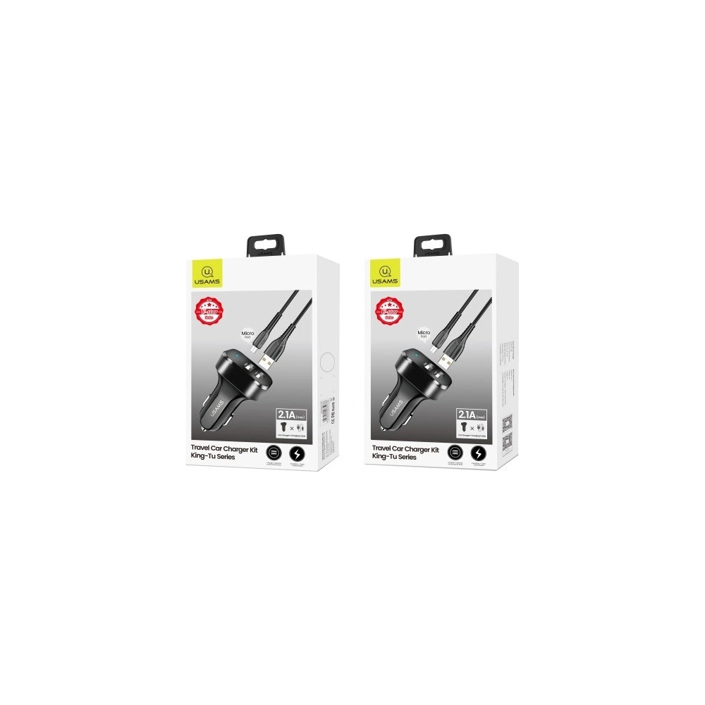 Wholesale USAMS Car Charger 2xUSB C13 2,1A microUSB black NTU35MC13TZ - USA496BLK - {ean13} - Hurt