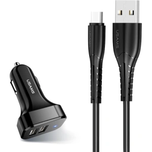 Hurtownia GSM - Ładowarka samochodowa USAMS C13 2xUSB 2,1A USB-C czarny/black NTU35TC13TZ - USA497BLK - {ean13} - Hurt