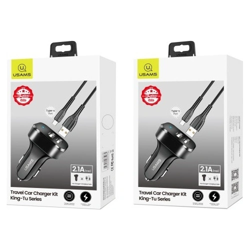 Ładowarka samochodowa USAMS C13 2xUSB 2,1A USB-C czarny/black NTU35TC13TZ