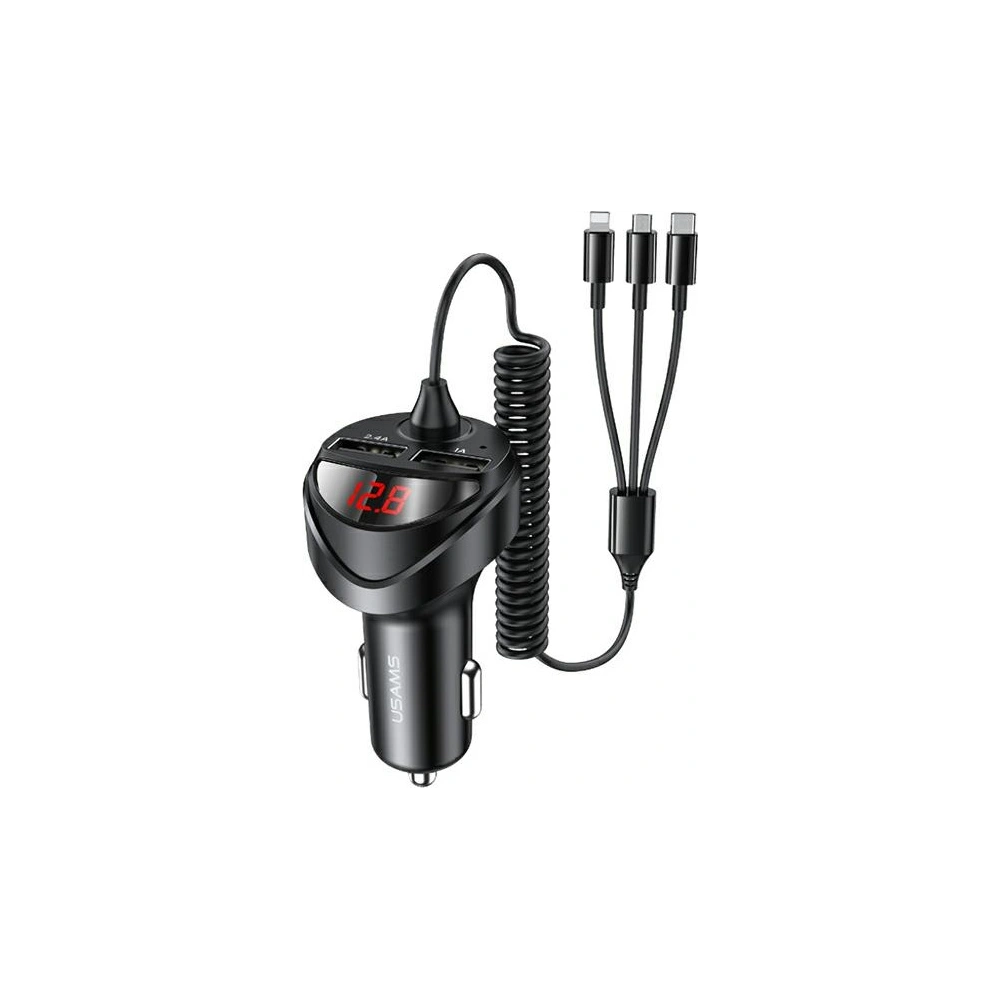 Hurtownia GSM - Autonabíječka USAMS C22 2xUSB + kabely 3w1 (lightning+microUSB+USB-C) černá/black CC119TC01 - USA503BLK - {ean13} - Hurt